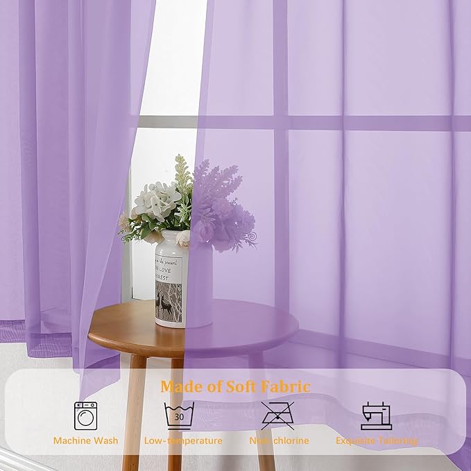 Gwine Lilac Sheer Curtains 72 Inches Long 2 Panels Set for Front Door, Light Filtering Sheer Curtains for Living Room, Lightweight Rod Pocket Window Treatments Drapes, Each 42" Wx72 L