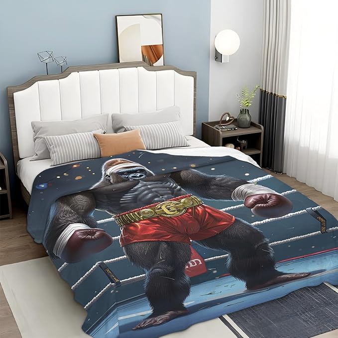 Tijuboni Gorilla Boxing Throw Blanket Funny Boxing Gifts for Men Women Boys Girls Kids Adults Soft Flannel Fleece Blanket for Couch Sofa Bed Home Decor 50"x60"