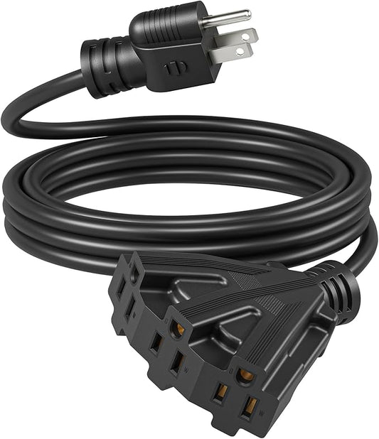 DEWENWILS 10FT Outdoor Extension Cord, Christmas Tri-Tap Extension Cord Splitter, 3 Outlet 16/3 SJTW Power Cable for Landscape Lighting String Lights, 13A/125V/1625W, ETL Listed, Black, 1 Pack