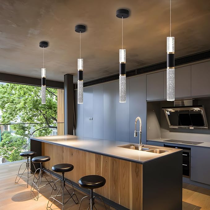 Modern Kitchen Island Light Fixture Black Led Pendant Light for Dining Room Bedroom