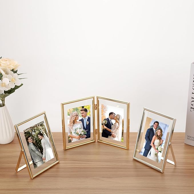 Gold 8x10" Floating Picture Frame Fits(5x7'',6x8"&7x9") Photos Adjustable TabletopShelf Display Premium Gift picture frame 5x7'' for Wedding,Thanksgiving,Christmas Home & Office Decor