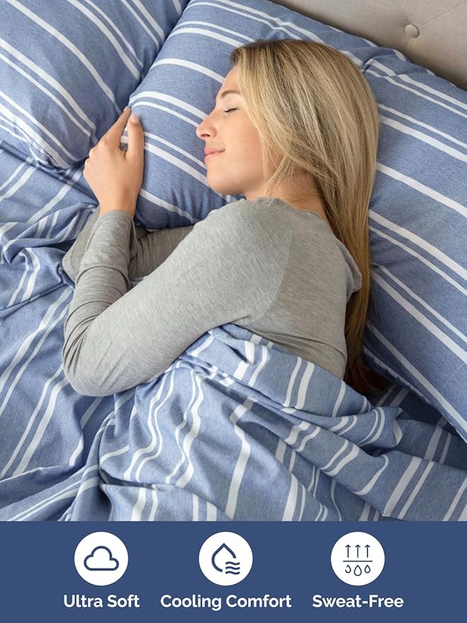 Extra Deep Twin Sheet Set - 4 Piece Breathable and Cooling Sheets - Hotel Luxury Bed Sheets Set - Easy Fit - Soft, Wrinkle Free and Comfy Sheets Set - Blue Striped Sheet Set with Extra Deep Pockets