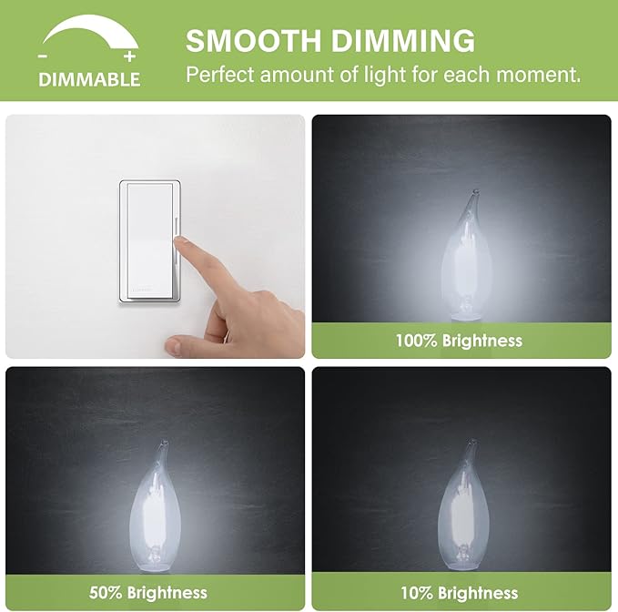 Sigalux Candelabra LED Light Bulbs Dimmable, E12 40 Watt Chandelier,5000K Daylight,300LM CA10 Flame Tip Candle for Chandeliers, Ceiling Fan, Pendant, 6 Pack