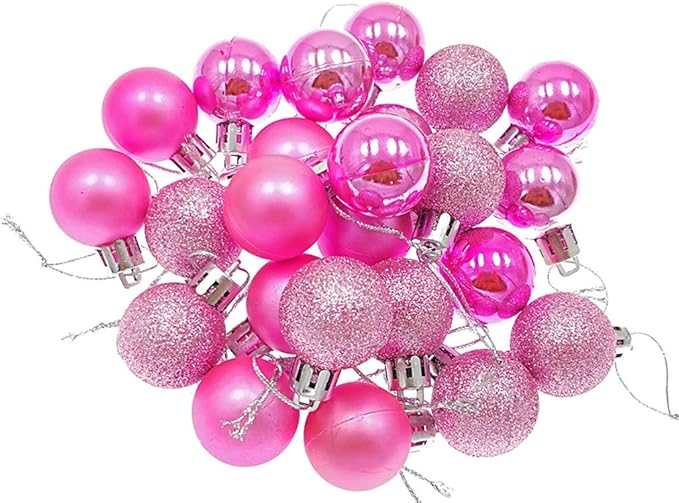 ALIMITOPIA 24pcs Christmas Ball Baubles 1.2 inches Shatterproof Plastic Hanging Balls Pendant for Xmas Tree Decoration (Tiny Size;Pink)