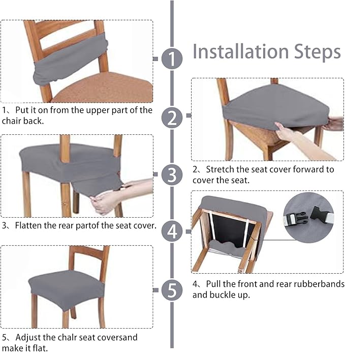 Dining Chair Seat Covers, Stretch Velvet Chair Seat Slipcovers Protector, Removable Washable Kitchen Chair Covers for Dining Room Chairs (Set of 2, Light Grey)