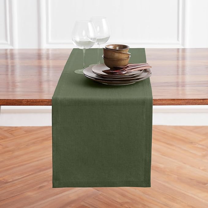 Solino Home Linen Table Runner 90 Inches Long - 100% Pure Linen Desert Green Table Runner 14 x 90 Inch for St Patricks Day - Diana Medium Weight