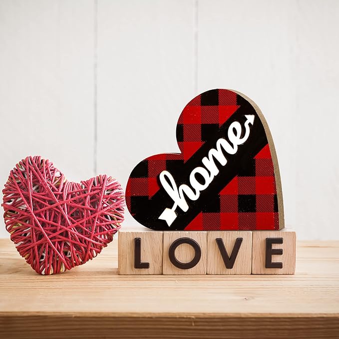 Jetec 2 Pcs Rustic Table Decorations for Living Room Home Decor Farmhouse Valentines Day Centerpiece Small Love Wooden Heart Decor for Dining Room Shelf Valentines Gift Decoration(Stylish Style)