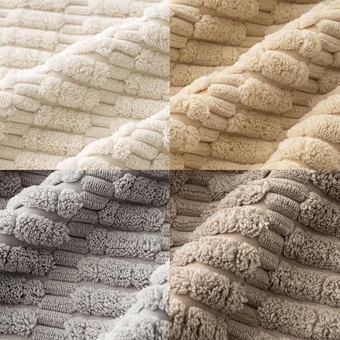 MIULEE Pack of 4 Neutral Decorative Throw Pillow Covers 16x16 Inch for Couch Sofa Living Room Bed Rustic Farmhouse Boho Corduroy Soft Striped Pillow Covers Home Decor