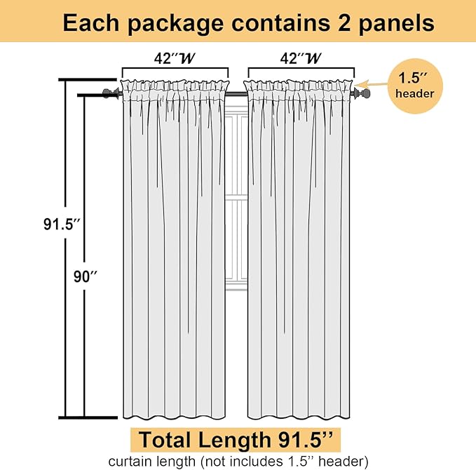 Lecloud Light Pink Sheer Curtains 90 Inches Long 2 Panels, Farmhouse Voile Living Room Drapes with Dual Rod Pocket, Elegant Airy Semi Sheer Curtains for Bedroom, Each Panel 42 X 90 Inch