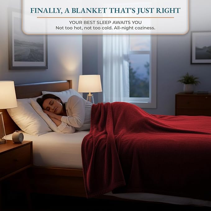 Casa Platino Twin Blanket – Dark Red Fleece Flannel Blanket 60x80 – Lightweight & Soft Blanket for Bed, Couch or Travel – Warm All Season Use