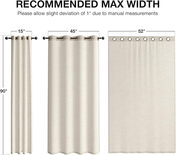 Anmao Flax Linen Curtains for Living Room 90 Inch Length 2 Panels Set, Light Filtering Sheer Window Curtain Drapes for Bedroom with Nickel Grommet, 52 Inch Wide Each Panel, Natural Color