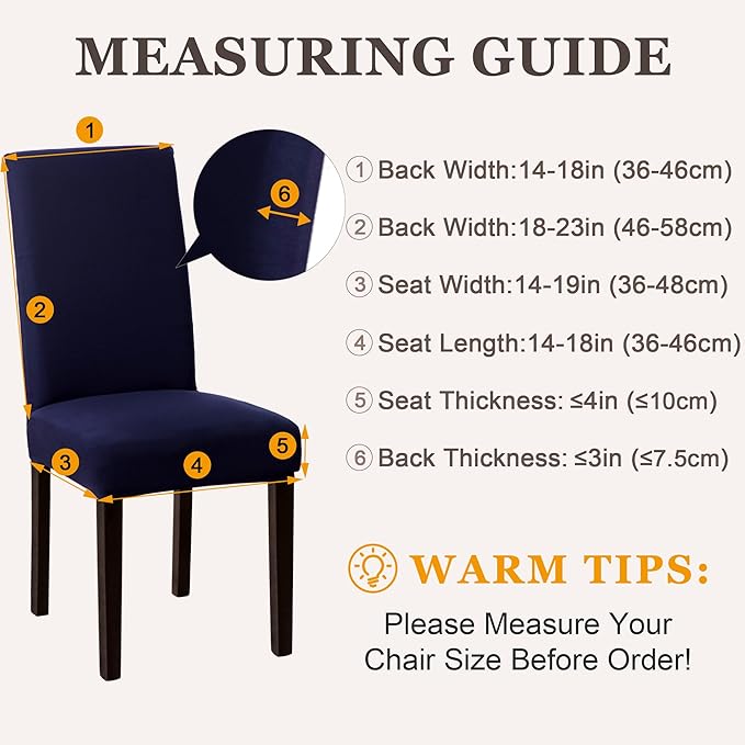 Sufdari Dining Chair Covers,Kitchen Chair Cover,Parsons Chair Slipcover,Spandex Chair Protectors for Dining Room Stretch Chairs Cover Set of 6 -Navy Blue