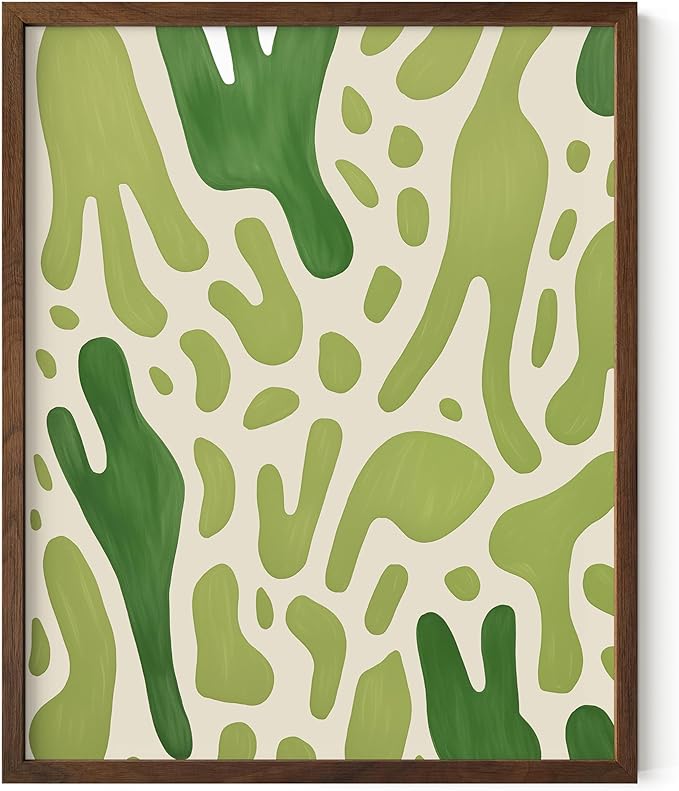 HAUS AND HUES Modern Abstract Wall Art - Blue and Green Living Room Art, Modern Artwork for Walls, Minimalist Picture for Living Room(Green Pattern, Walnut Frame, 16x20)