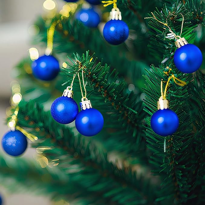 24 Count Small Blue Christmas Ornaments for Mini Christmas Tree, Small Shatterproof Xmas Tree Ornaments Balls Party Decorations, 1.2 Inch