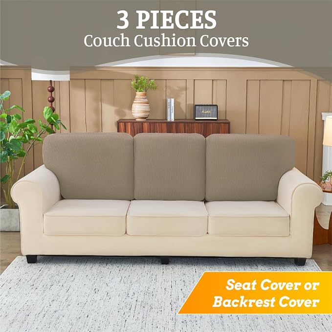 Sectional Couch Covers for Sofa Cushion L Shaped Couch Cover Washable Soft Couch Cushion Covers Stretch Sofa Slipcovers(3-Piece for Sofa Seat or Backrest, Khaki)