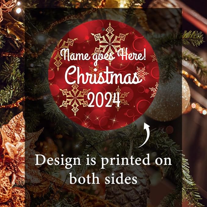 Personalized Christmas Ornament 2025 – Custom Name 4" Lightweight PVC Holiday Decoration – Double-Sided UV Printed Tree Keepsake – Gift for Kids, Families & Friends (Gold Snow Flakes)