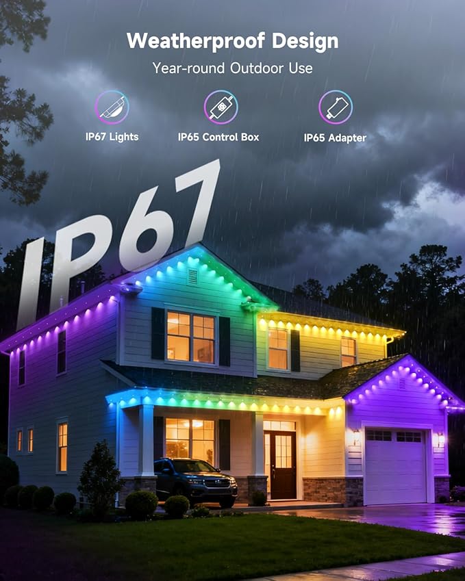 Permanent Outdoor Lights for House, 150FT with 90 RGBCW LEDs for Christmas, Daily and Holiday Lighting, Eave Lights for Outdoor Decorations, IP67 Waterproof, Works with Alexa, Google Assistant, White