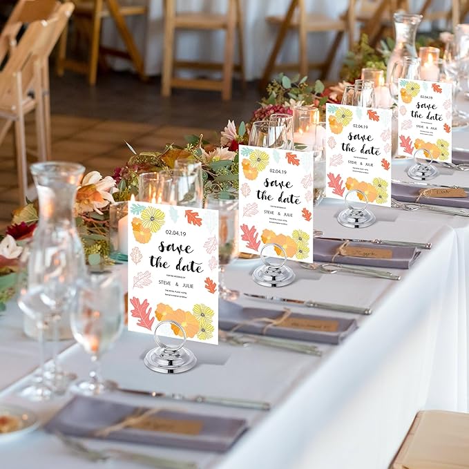24 Pcs Table Number Holders-Metal Place Card Holders Table Number Stands Tabletop Sign Stands for Photos, Menu, Memo, Notes, Wedding, Restaurant, Banquet, Birthday(Silver)