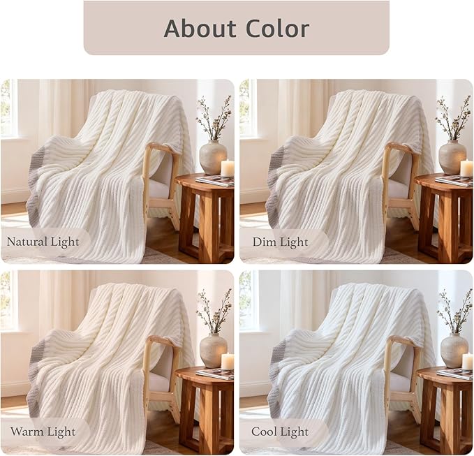 WRENSONGE Striped Throw Blanket, White Soft Cozy Fluffy Warm Hand Made Throw Blankets for Couch, Sofa, Chair, Bed, Camping, Picnic, Travel Lightweight Bed Blanket - 50"*60"