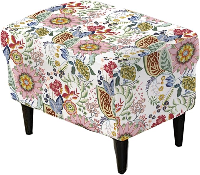 KRFOONN Stretch Ottoman Cover Slipcovers Rectangle Fit Length 55"-63" Footrest Stool Covers Printed Ottoman Cover for Foot Stool Furniture Protector with Non Slip Elastic Bottom, Color 08