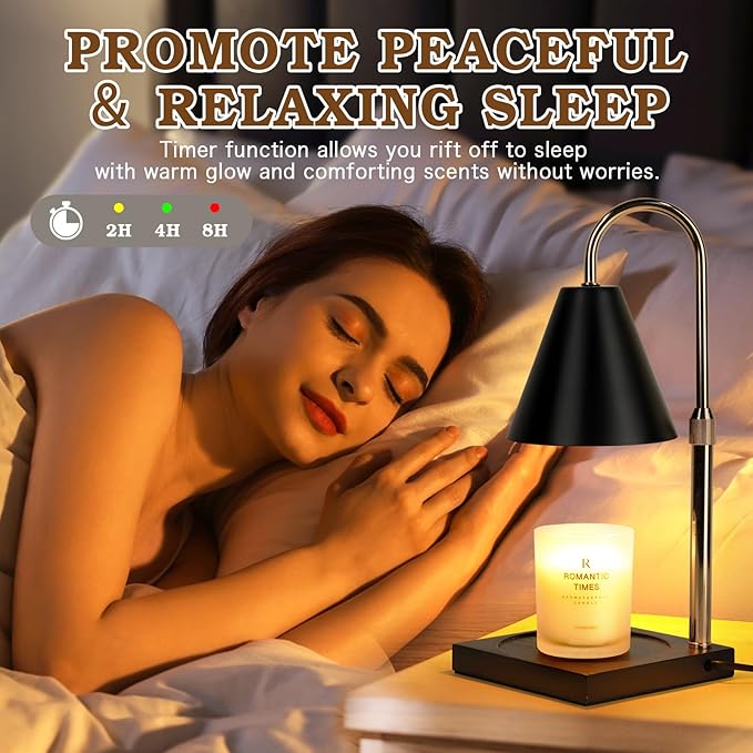 Candle Warmer Lamp with Timer Dimmer, Electric Candle Lamp Warmer for Bedroom Decor, for Women, Mom, Adjustable Metal Candle Lamp, Mom Gifts, Home Decor for House Warming Gifts, Black