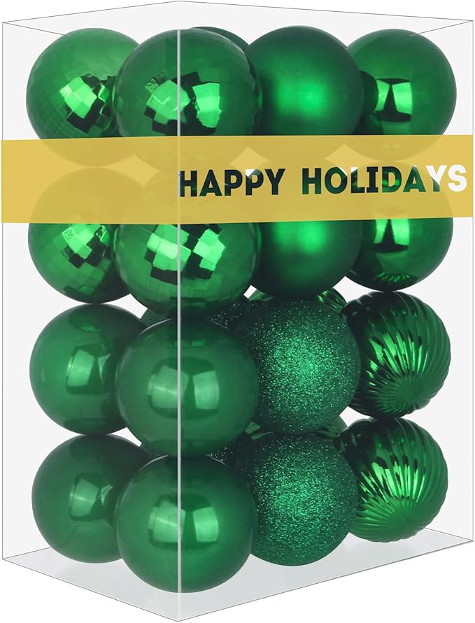 Emerald Green 3.2" Large Christmas Balls - Christmas Tree Decoration Ornaments Shatterproof Hanging Balls for Birthday Halloween Holiday Wedding Decorations Set of 24pcs