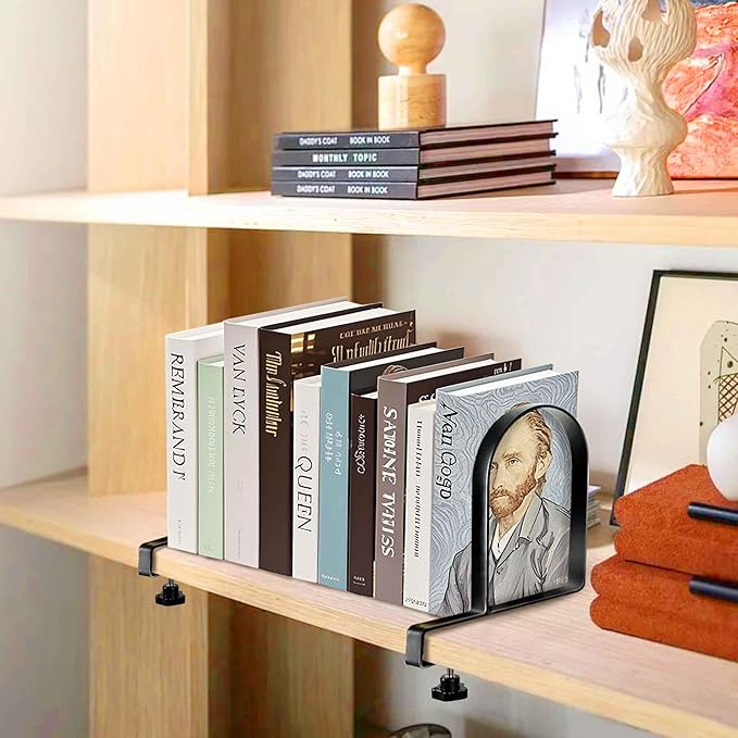Metal Book Ends for Shelves - Heavy Duty Adjustable Bookends Clamped Metal Book Organizer Storage Holders, Non-Skid Bookends Stoppers