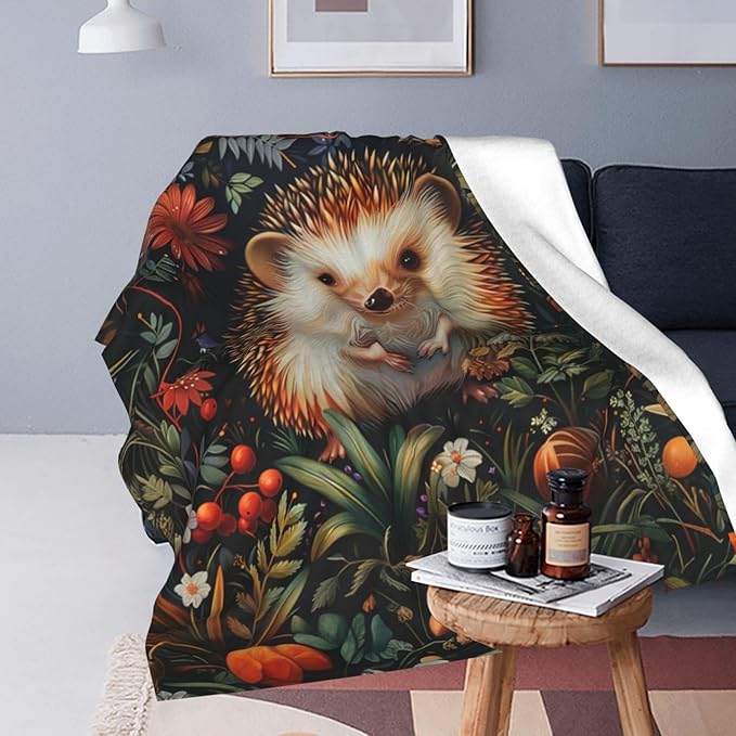 Cute Forest Hedgehog Blanket - Super Cozy Plush Lightweight Soft Flannel Fleece Jungle Animal Decor - Gifts for Girls Boys Kids Women Men Teenagers - for Sofa Bed Couch 50"X60"
