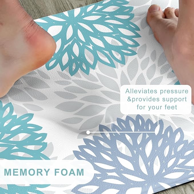 Anti Fatigue Kitchen Runner Rug Mat, Cushioned Memory Foam Non Slip Waterproof Kitchen Mat for Floor, Comfort Floral Standing Desk Mat for Sink, Laundry, Office, 17.3"x47"