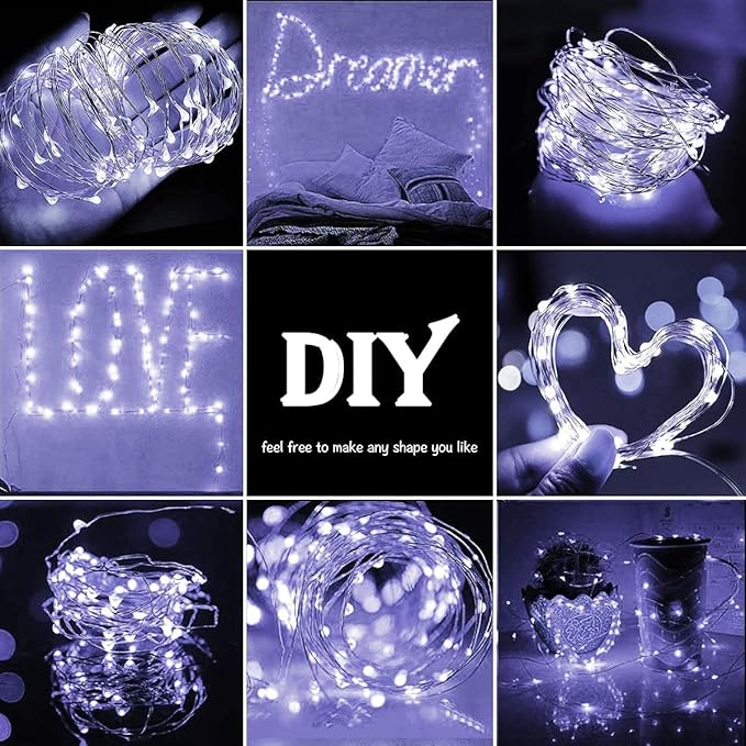 Sanniu Fairy Lights Battery Operated, 4 Packs Mini Battery Powered Copper Wire Starry String Lights for Christmas,Bedroom, Parties,Wedding,Indoor,Home Decoration (5m/16ft Cool White)