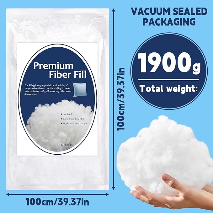 Bupete 4.18lb/1900g Pillow Stuffing, (1.8oz~4.18lb) Pillow Stuffing for Couch Pillows, Stuffing for Stuffed Animal Crafts, Pillows Filling Stuffing, Poly Filling Stuffings, Cushions Stuffing