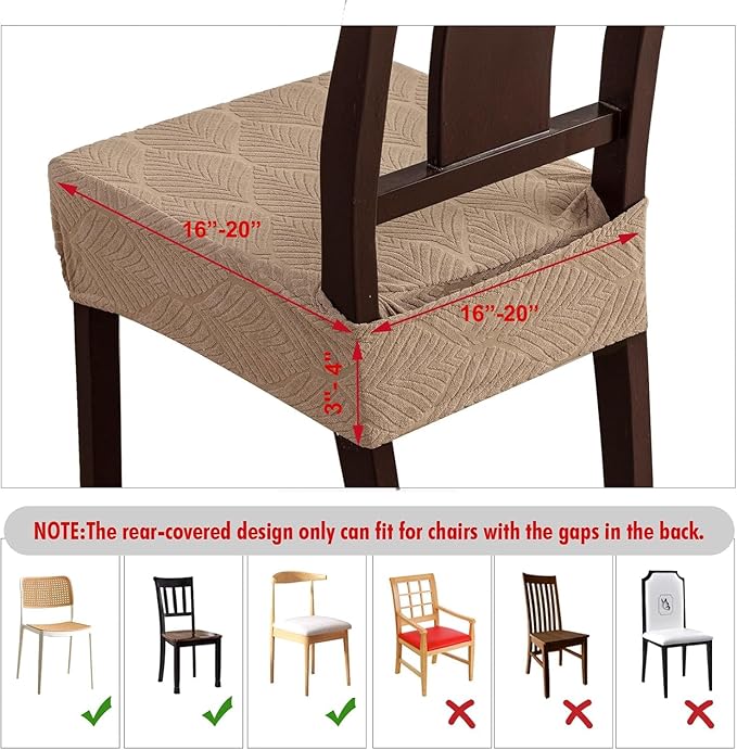 Removable Washable Dining Chair Seat Covers Set of 4,Stretch Jacquard Chair Seat Cushion Protector Slipcovers, Rear Covers