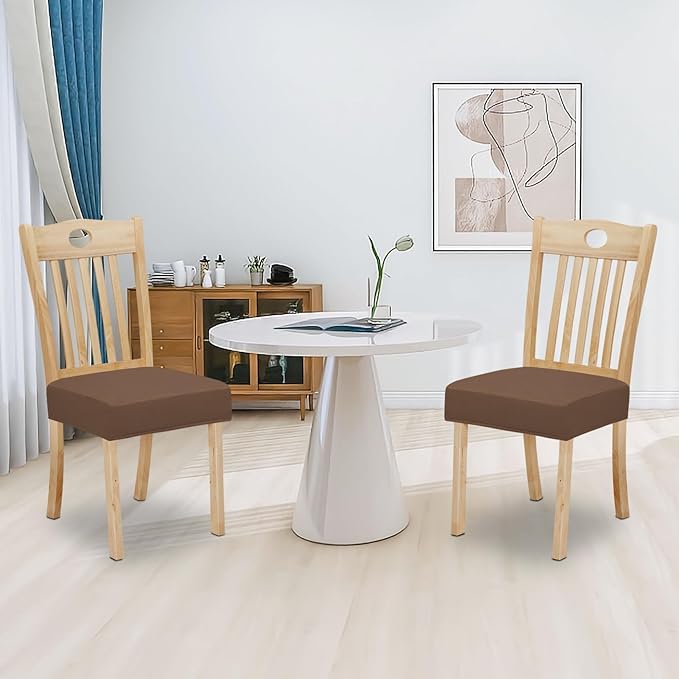 Easy-Going 100% Waterproof Seat Covers for Dining Room Chairs Set of 2, Stretch Chair Seat Slipcovers Protector Removable and Washable Kitchen Dining Chair Covers, Brown