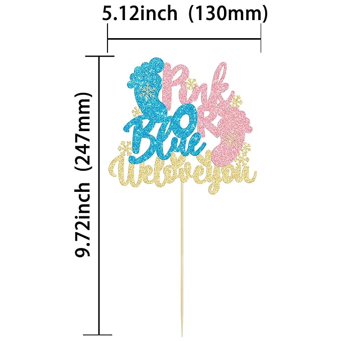 Gyufise 1 Pack Pink or Blue We Love You Cake Topper Glitter Winter Gender Reveal Cake Topper Snowflake Gender Reveal Cake Decorations for Winter Baby Shower Christmas Party Decoration