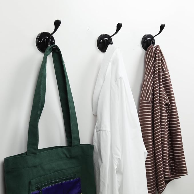 5pcs Farmhouse Wall Mounted Coat Hooks - Matte Black Metal Towel Hooks with Screws for Bathrooms, Entryway, Hanging Coats, Keys, Hats, Scarves, Robe, Bags