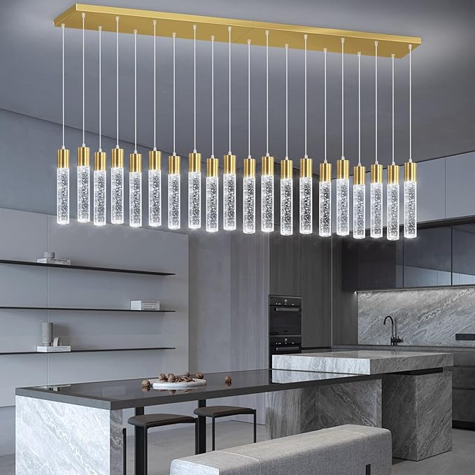 20-Lights Modern Crystal Chandeliers LED Pendant Light for Kitchen Island Dining Room Entrance Foyer Living Room 6000K Gold