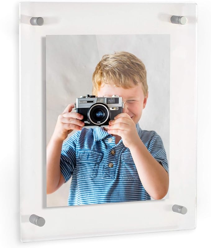 ArtToFrames Floating Acrylic Frame for Pictures Up to 6x8 inches (Full Frame is 10x12) with Muted Chrome Standoff Wall Mount Hardware, Acrylic-109-6x8-70