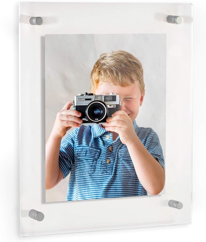 ArtToFrames Floating Acrylic Frame for Pictures Up To 12x18 inches (Full Frame is 16x22) with Muted Chrome Standoff Wall Mount Hardware, Acrylic-109-12x18-70