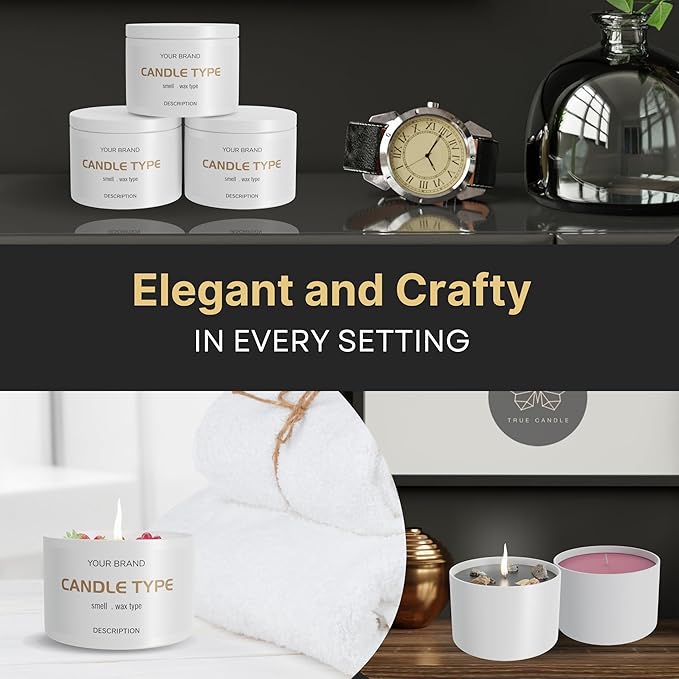True Candle Tins for Making Candles - 24 Pack of 8 oz White Candle Containers Bulk - Empty tins with lids for Candles - Premium Metal Jars, DIY Vessels | Painted Outside and Inside | Matte White