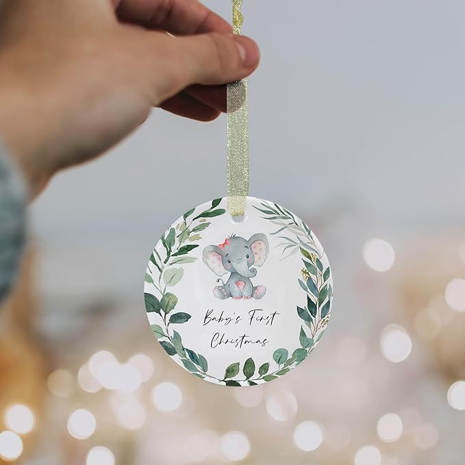 Babys First Christmas Ornaments 2025 Babies First Christmas Ornament Baby's 1st Ornament Boys Girls Round Ceramic Decoration with Gift Box&Ribbon (2.9"