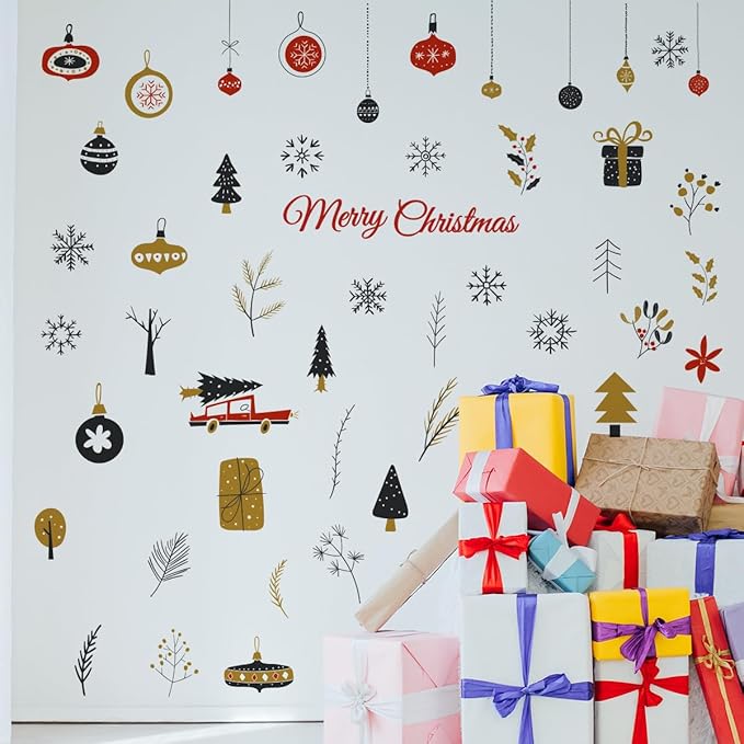75.98 x 74.4 Inch Christmas Wall Decals - Merry Christmas Removable Stickers for Xmas Holiday Party Supplies Home Wall Decor