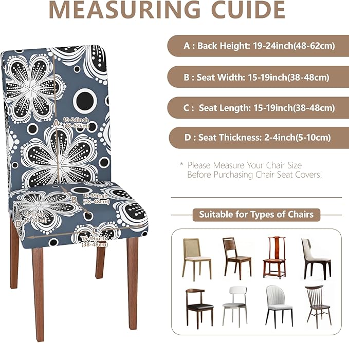 Stretch Dining Chair Covers Set of 4,Floral Print Chair Covers,Soft Removable Washable,Pet Friendly Furniture Protector,Universal Chair Slipcovers for Home, Kitchen,Ceremony Dining Room Seat