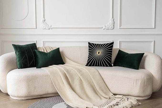 JUSPURBET Couch Pillow Covers Set of 2 Decorative Lumbar Velvet Throw Pillow Covers Cases for Living Room Bedroom Home Decor Soft Cushion Covers with Hidden Zipper for Sofa Bed,Army Green,12x20 inch