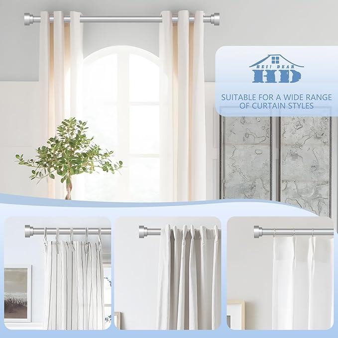 2 Pack Silver Curtain Rods for Windows 66 to 120 Inch(5.5-10ft),1 Inch Heavy Duty Curtain Rods, Long Adjustable Curtain Rod, Modern Drapery Rods,Telescoping Window Curtains Rod 30-120",Silver