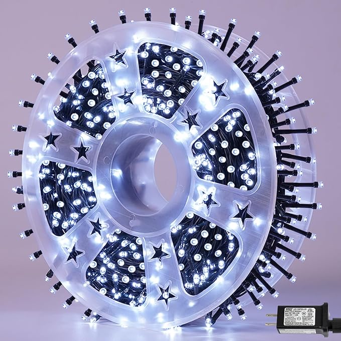 QITONG 500 LED 165ft Christmas White Lights, String Lights Outdoor Waterproof with 8 Modes, Green Wire Plug in Twinkle Light Indoor