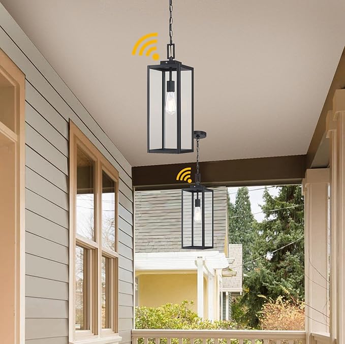 21.5 Inch Dusk to Dawn Outdoor Pendant Light for Porch,Large Size Ceiling Hanging Light with Sensor Exterior Pendant Lantern for Entrance Patio Photocell Porch Hanging Lantern,E26
