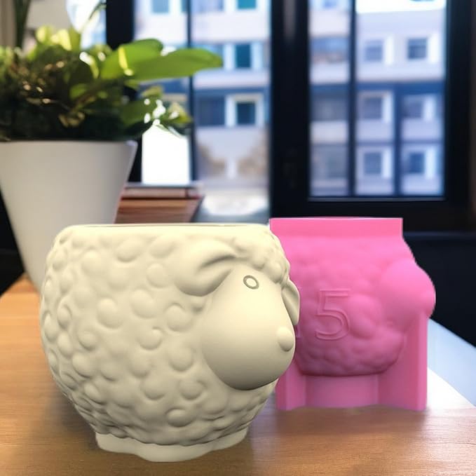 Sheep Shape Concrete Flower Pot Silicone Mold Animal Succulent Planter Pot Vase Mold Pen Holder Epoxy Resin Cement Clay Mould