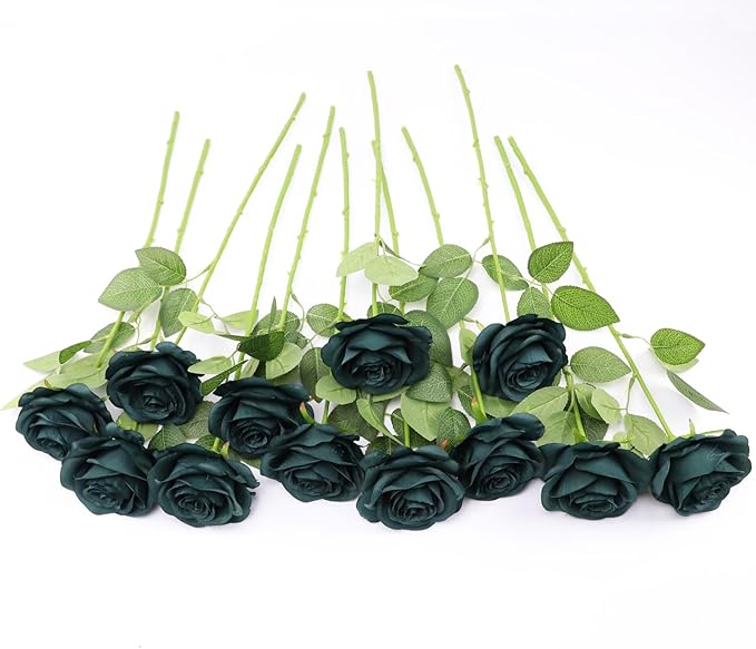 Artificial Rose Flower Artificial Flowers Flower with Long Stem Silk Roses Bouquet for Wedding Bridal Shower Party Home Decoration (Peacock Green, 50 Pcs)