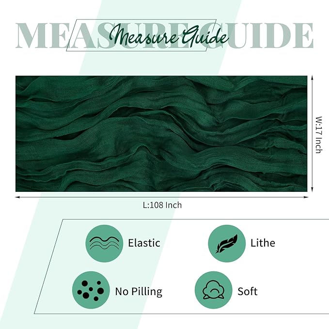 15 Pack Emerald Green Cheesecloth Table Runner 17 x 108 Inch Fall Thanksgiving Boho Rustic Farmhouse Gauze Cheese Cloth Runner for Wedding Party Baby Shower Home Decor Holiday Decorations
