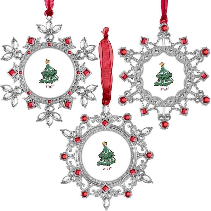 GUOER Christmas Tree Snowflake Picture Frame Ornaments Holiday Keepsake Gift Home Decor Christmas Decorations Xmas Gifts Pendant with 2" Photo Frame Christmas Tree (Red, 3 Pieces Set)